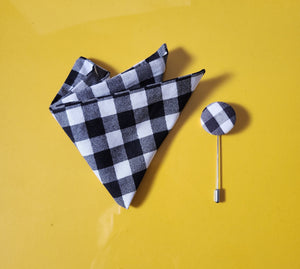 B & W Chk Pocket Square and Lapel Pin