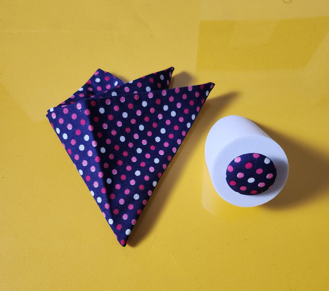 Blue, Pink, Fuschia, and White Pocket Square and Button Lapel Pin