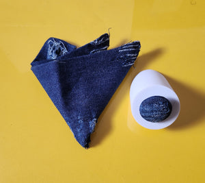 Distressed Denim Pocket Square and Button Lapel Pin