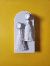 Load image into Gallery viewer, Silver and White Tassel Earrings
