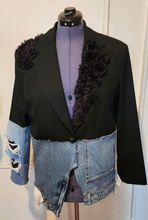 Load image into Gallery viewer, Black &amp; Denim Blazer with Rosettes
