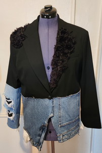 Black & Denim Blazer with Rosettes