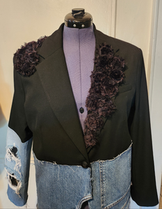 Black & Denim Blazer with Rosettes