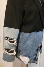 Load image into Gallery viewer, Black &amp; Denim Blazer with Rosettes
