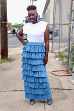 Load image into Gallery viewer, Light weight Denim Ruffle Exposed Hem Skirt
