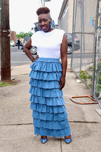 Light weight Denim Ruffle Exposed Hem Skirt