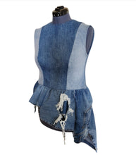 Load image into Gallery viewer, CELINE - Shoulder Princess Dart Denim Peplum
