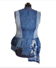 Load image into Gallery viewer, CELINE - Shoulder Princess Dart Denim Peplum
