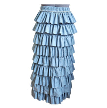 Load image into Gallery viewer, Light weight Denim Ruffle Exposed Hem Skirt
