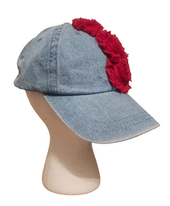 Denim Red Rosettes Hat with Bling