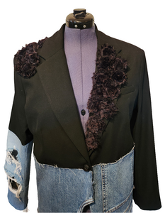 Black & Denim Blazer with Rosettes