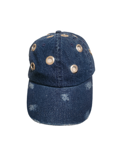 Denim Distressed Grommet Cap