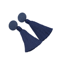 Load image into Gallery viewer, Denim Tassel Earrings
