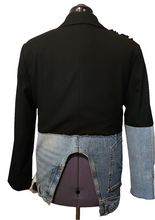 Load image into Gallery viewer, Black &amp; Denim Blazer with Rosettes
