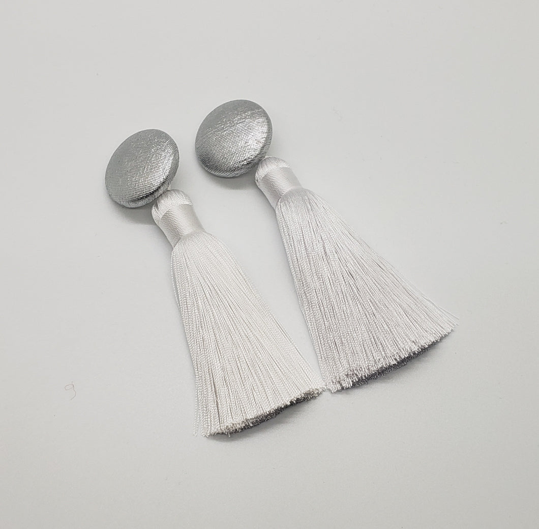 Silver and White Tassel Earrings