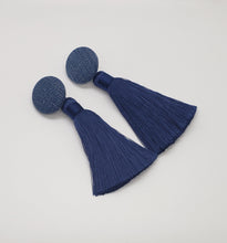 Load image into Gallery viewer, Denim Tassel Earrings
