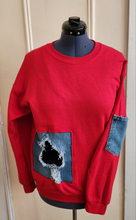 Load image into Gallery viewer, Classic Red and Denim Ripped Distressed Sweatshirt.
