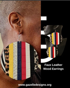 Faux Leather Wood Earrings